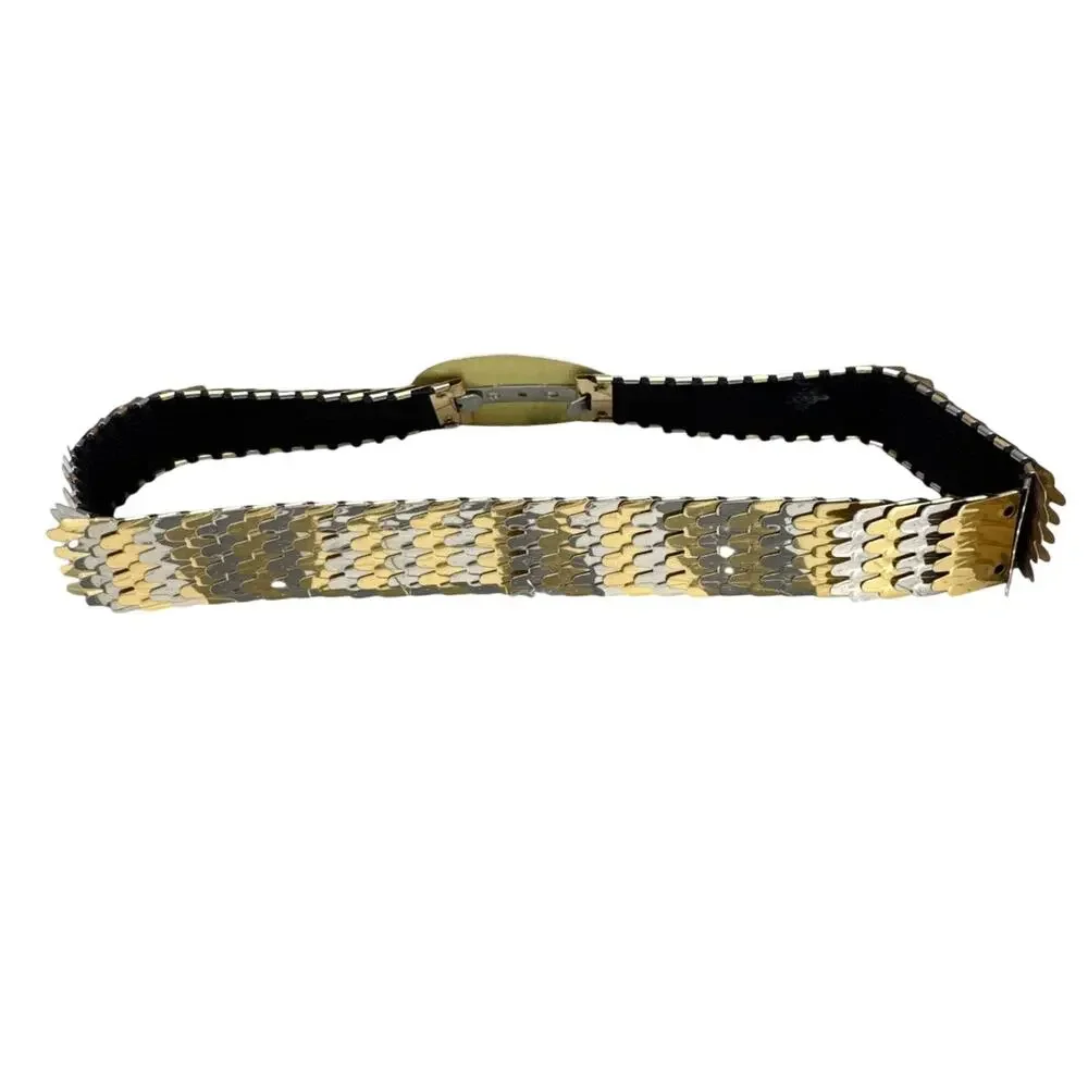 Vintage 2 Tone Gold Silver Scale Stretchy Adjustable Belt Women 25